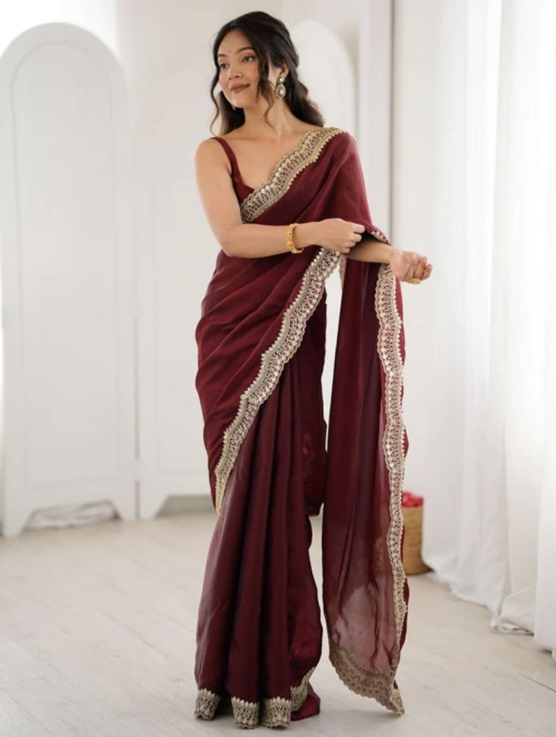 Em 24 Satin Sequence Worked Party Wear Saree — Wholesale Sarees, Vardan Ethnic wholesale from Surat — Photo 4