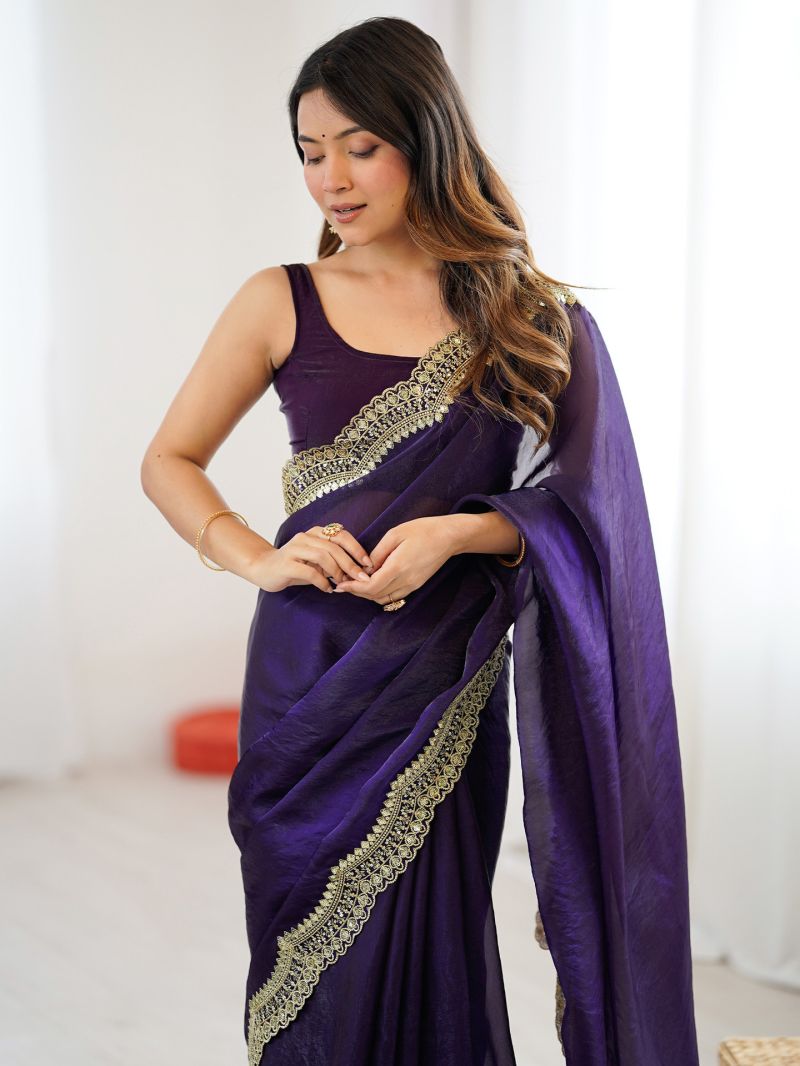 Em 24 Satin Sequence Worked Party Wear Saree — Wholesale Sarees, Vardan Ethnic wholesale from Surat — Photo 15