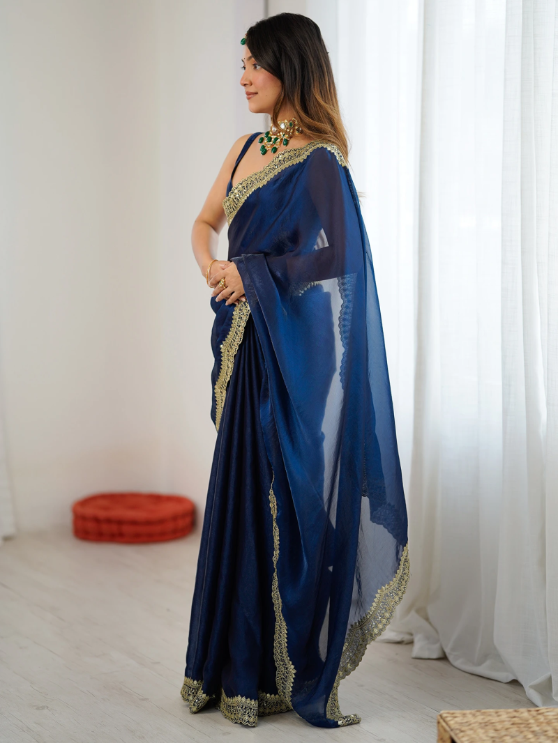 Em 24 Satin Sequence Worked Party Wear Saree — Wholesale Sarees, Vardan Ethnic wholesale from Surat — Photo 2