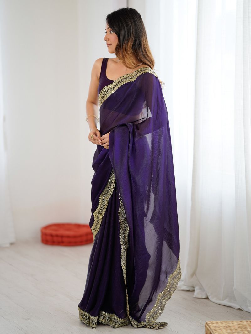Em 24 Satin Sequence Worked Party Wear Saree — Wholesale Sarees, Vardan Ethnic wholesale from Surat — Photo 16