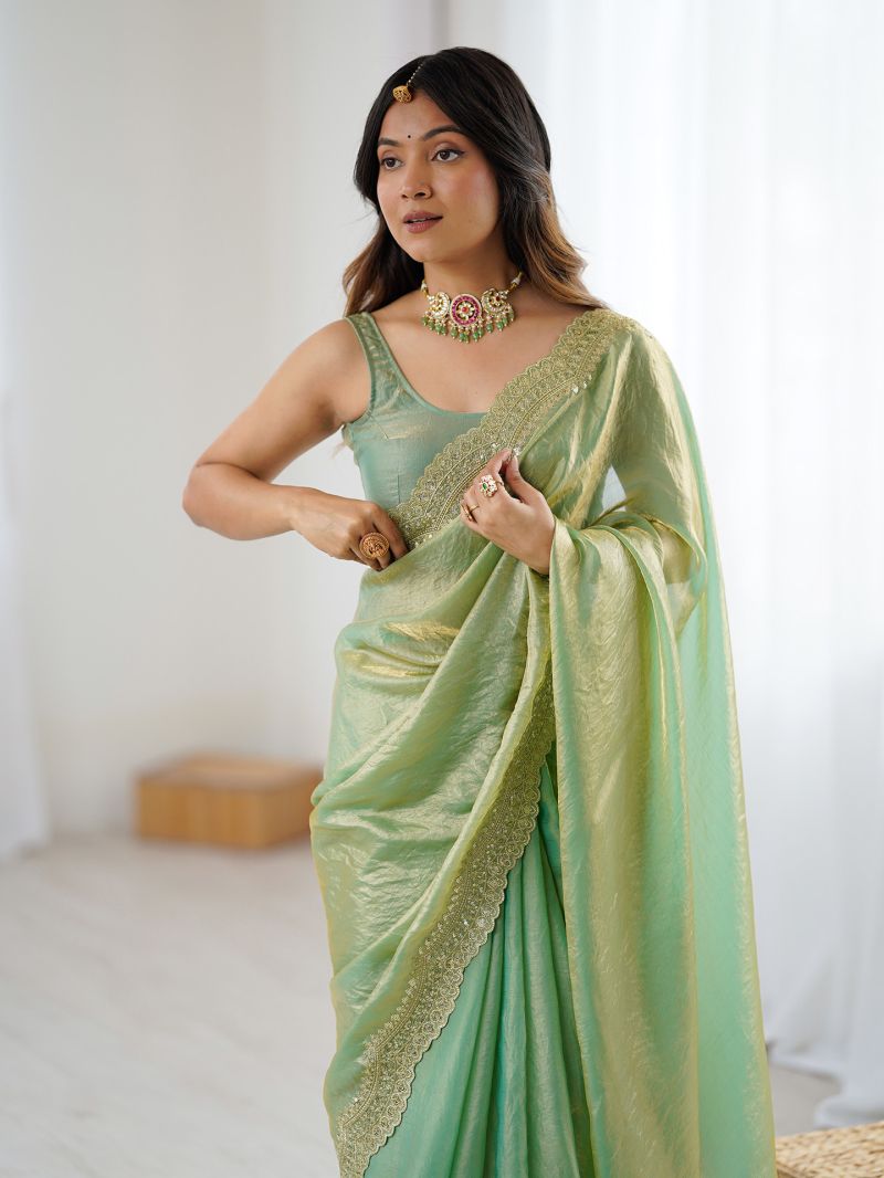 Em 24 Satin Sequence Worked Party Wear Saree — Wholesale Sarees, Vardan Ethnic wholesale from Surat — Photo 12