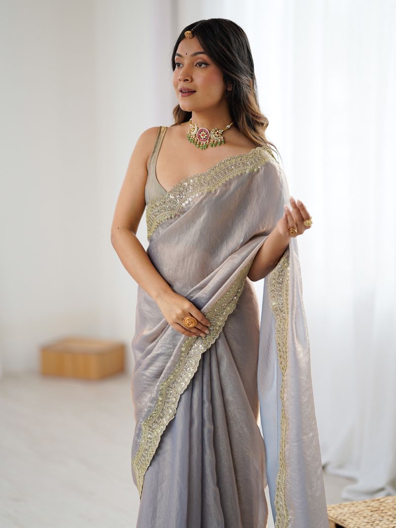 Em 24 Satin Sequence Worked Party Wear Saree — Wholesale Sarees, Vardan Ethnic wholesale from Surat — Photo 8