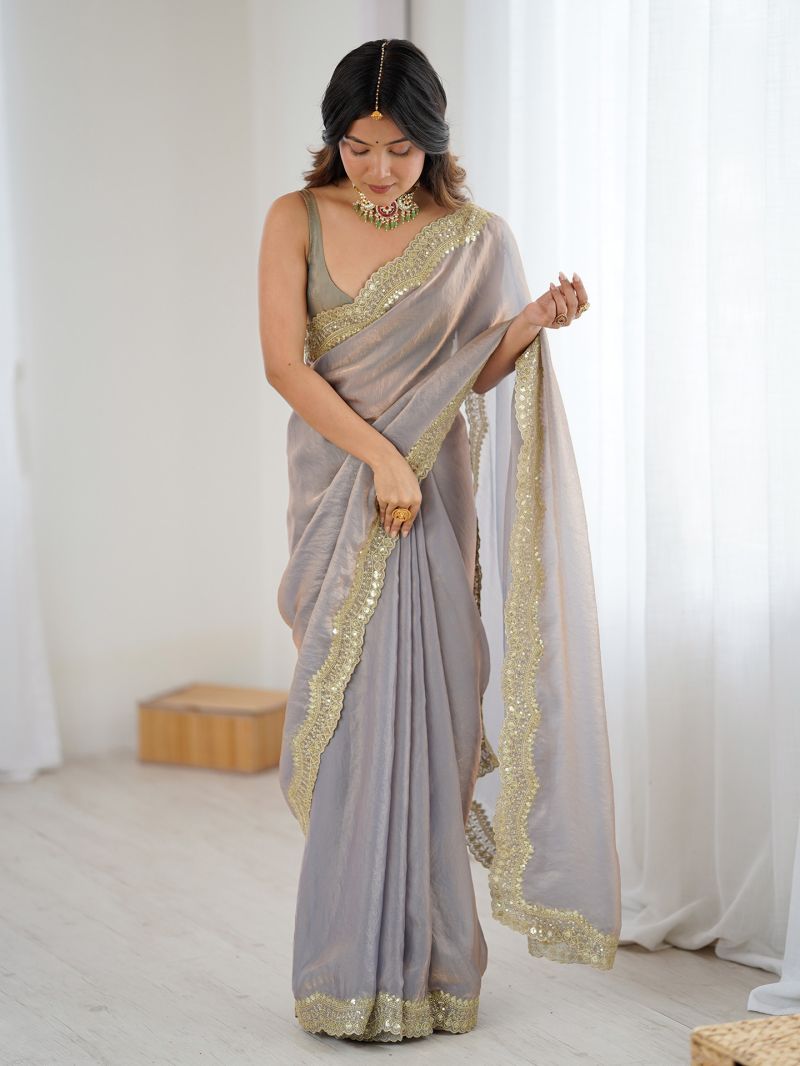 Em 24 Satin Sequence Worked Party Wear Saree — Wholesale Sarees, Vardan Ethnic wholesale from Surat — Photo 7