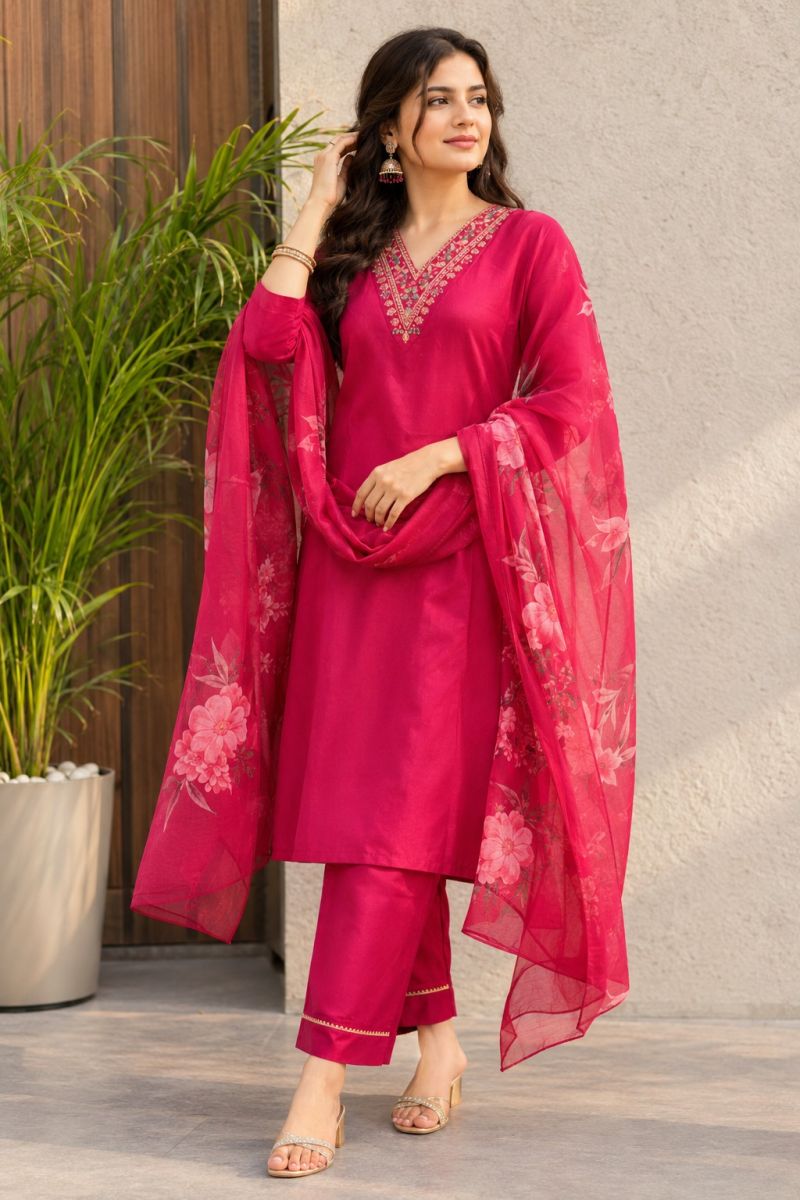 Emily 04 To 06 Rayon Slub Embroidered Designer Kurti WIth Bottom Dupatta — Wholesale Kurtis, Vardan Ethnic wholesale from Surat — Photo 2