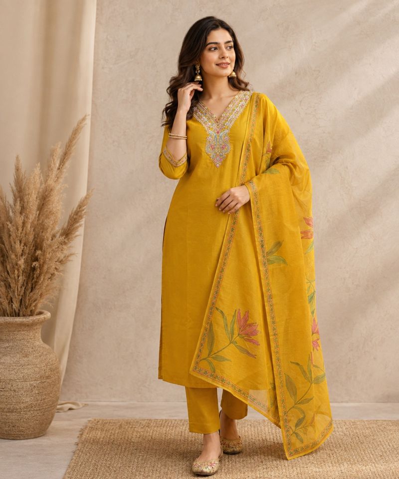 Emily 04 To 06 Rayon Slub Embroidered Designer Kurti WIth Bottom Dupatta