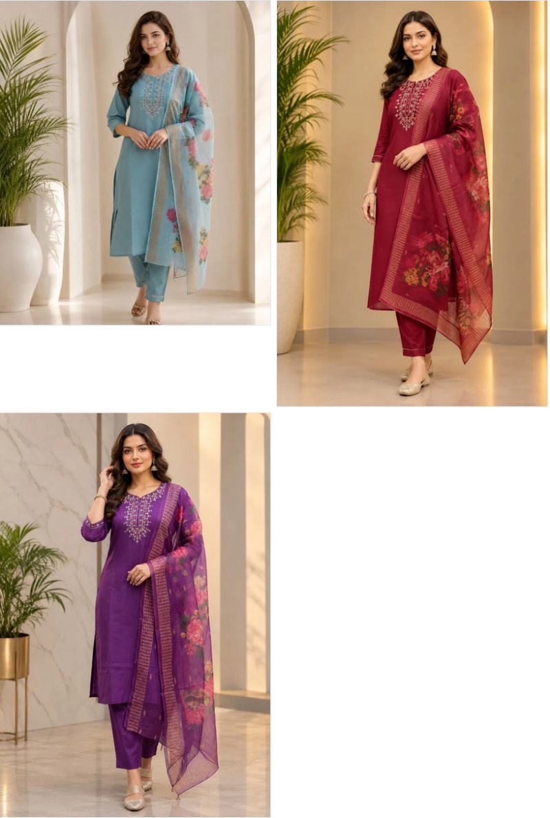 Emily 08 To 10 Rayon Slub Embroidered Designer Kurti With Bottom Dupatta — Wholesale Kurtis, Vardan Ethnic wholesale from Surat — Photo 4