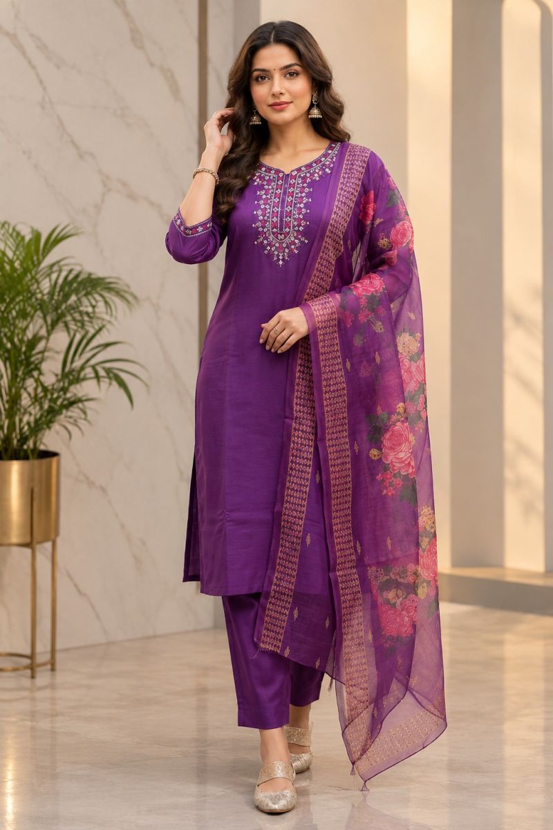 Emily 08 To 10 Rayon Slub Embroidered Designer Kurti With Bottom Dupatta — Wholesale Kurtis, Vardan Ethnic wholesale from Surat — Photo 3
