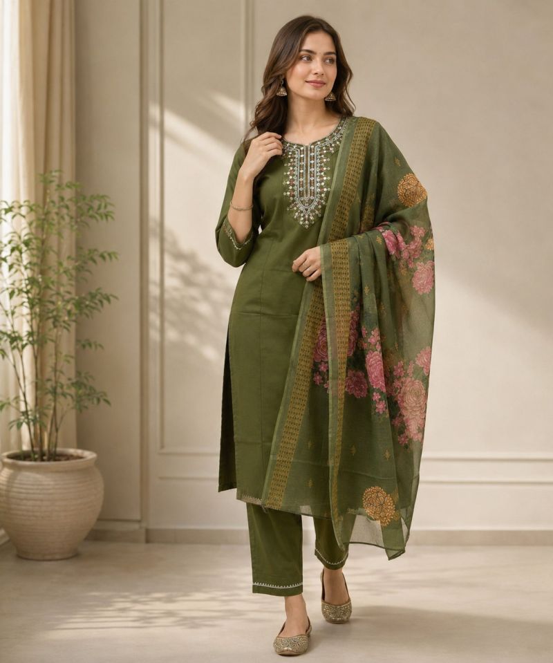 Emily 22 And 25 Rayon Slub Embroidered Designer Kurti With Bottom Dupatta Catalog — Wholesale Kurtis, Vardan Ethnic wholesale from Surat — view 3