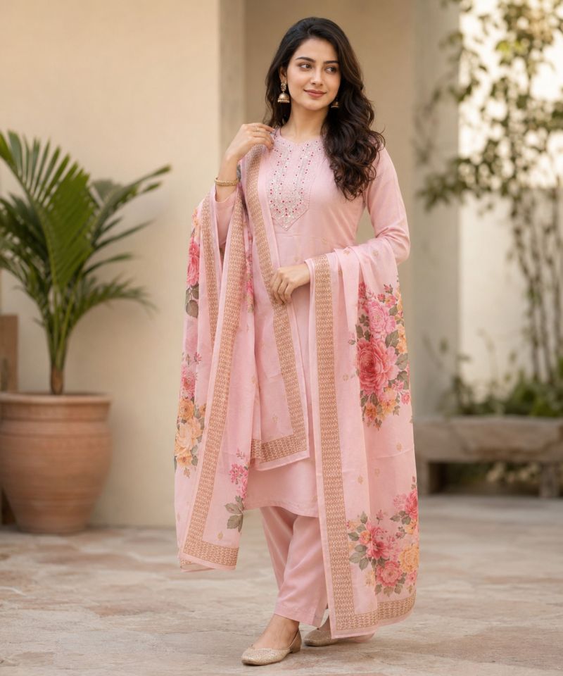 Emily 22 And 25 Rayon Slub Embroidered Designer Kurti With Bottom Dupatta Catalog