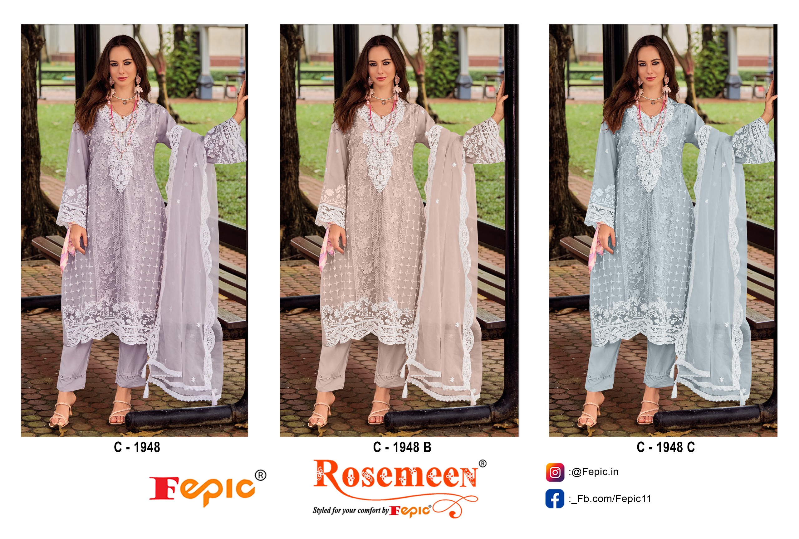 Fepic Rosemeen Organza Embroidered With Handworkd Pakistani Suit Catalog — Wholesale Salwar Suits, Fepic wholesale from Surat — Photo 2