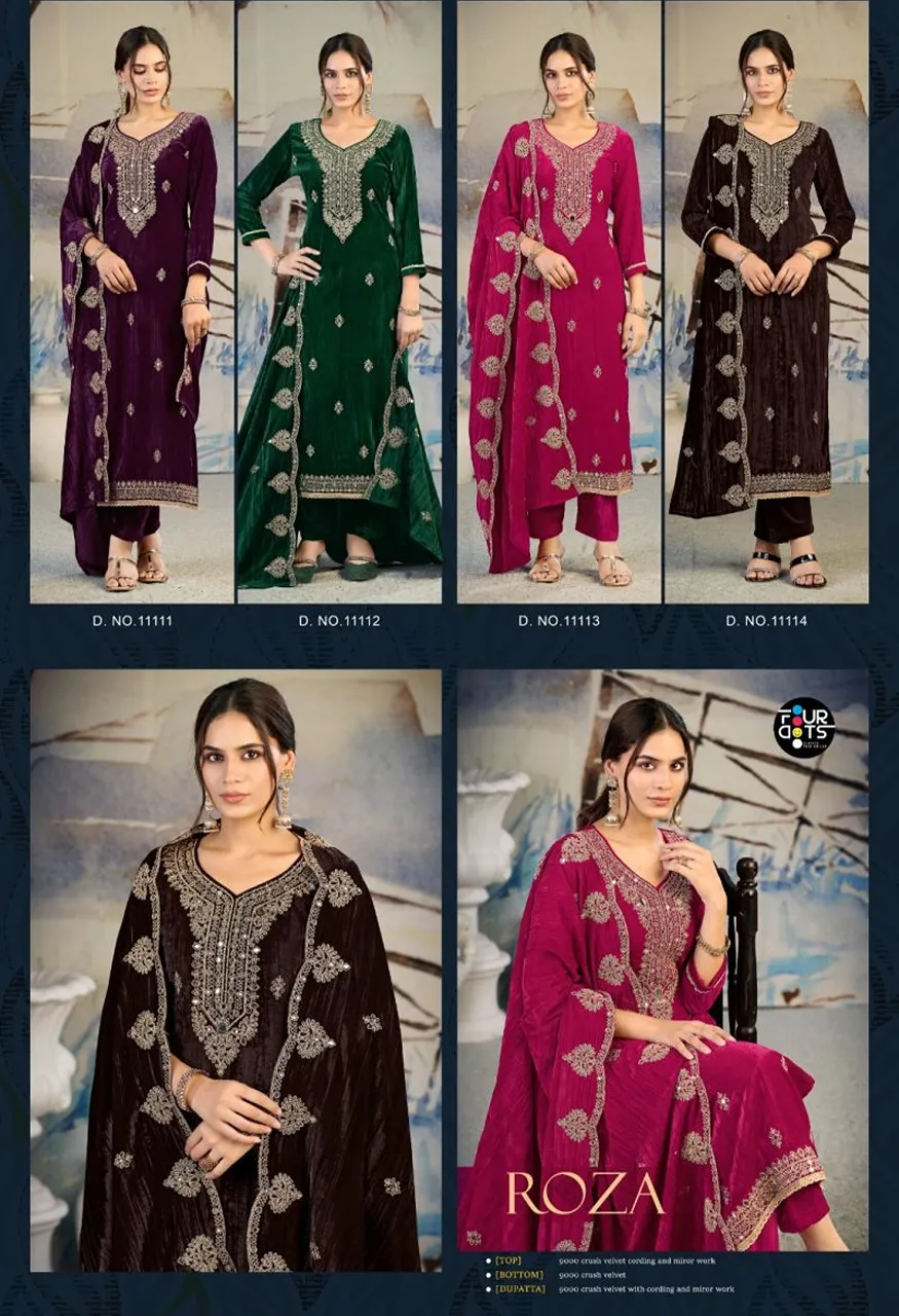 Four Dots Roza Crush Velvet Cording And Mirror Work Designer Dress Material Catalog — Wholesale Salwar Suits, Kessi wholesale from Surat — Photo 6