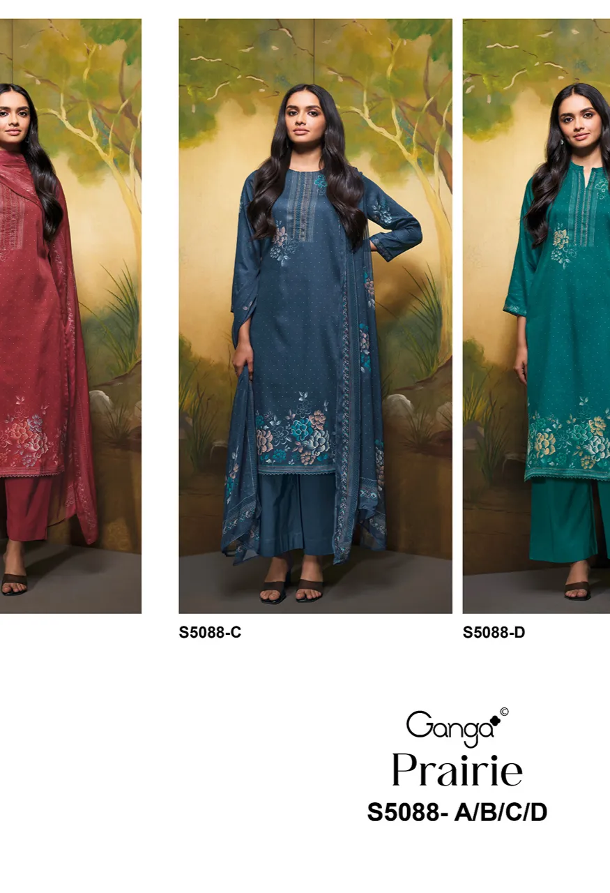Ganga Prairie 5088 Premium Cotton Satin Printed Suit Set with Chiffon Dupatta Set — Wholesale Dress Material, Ganga wholesale from Surat — Photo 2