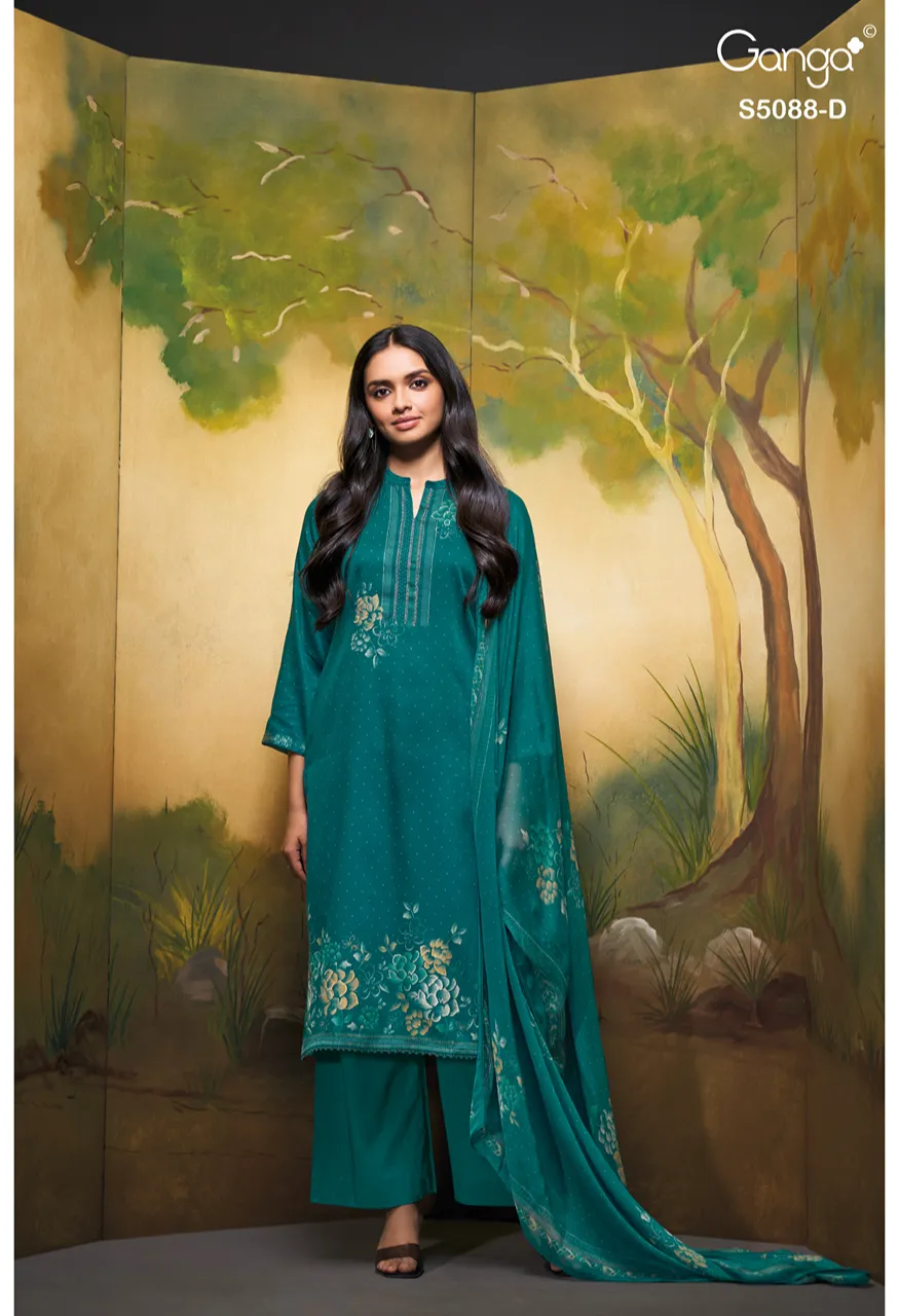 Ganga Prairie 5088 Premium Cotton Satin Printed Suit Set with Chiffon Dupatta Set — Wholesale Dress Material, Ganga wholesale from Surat — Photo 11