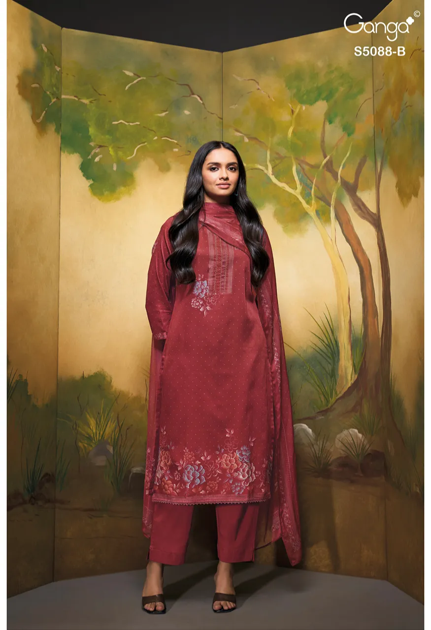 Ganga Prairie 5088 Premium Cotton Satin Printed Suit Set with Chiffon Dupatta Set — Wholesale Dress Material, Ganga wholesale from Surat — Photo 8