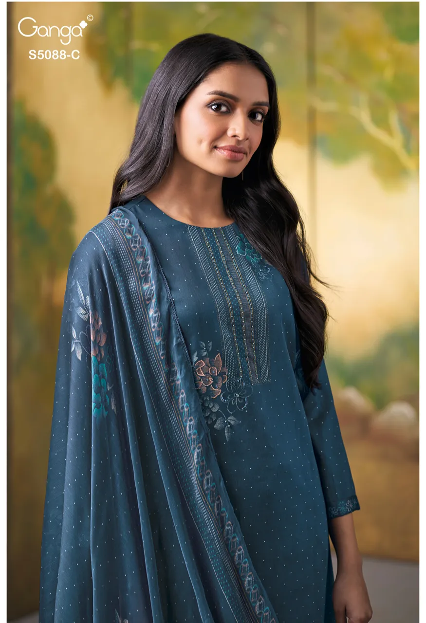 Ganga Prairie 5088 Premium Cotton Satin Printed Suit Set with Chiffon Dupatta Set — Wholesale Dress Material, Ganga wholesale from Surat — Photo 9
