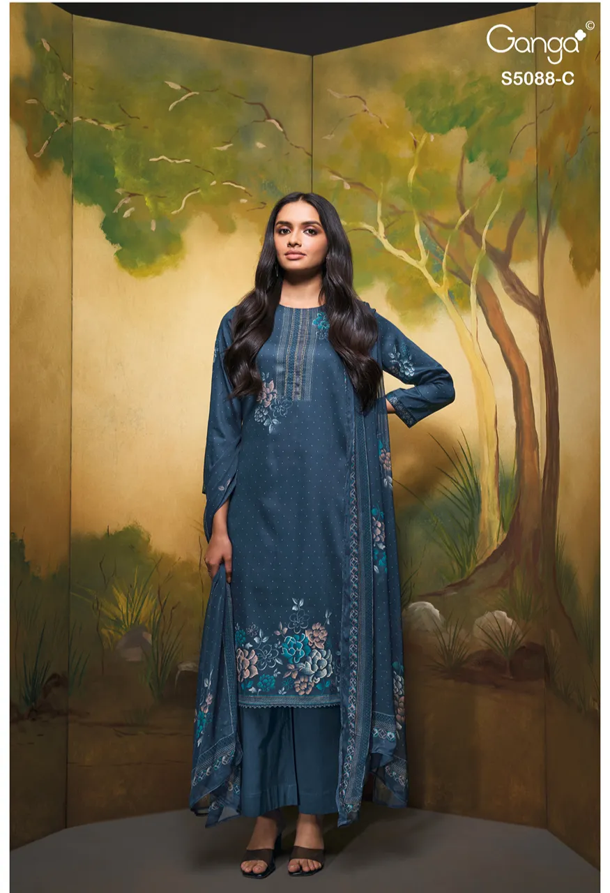 Ganga Prairie 5088 Premium Cotton Satin Printed Suit Set with Chiffon Dupatta Set — Wholesale Dress Material, Ganga wholesale from Surat — Photo 10