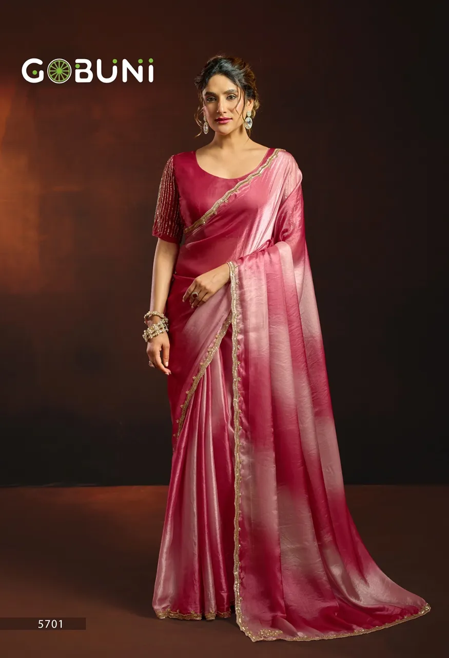 Gobuni Sudha Fendy Sartin Designer Saree Digital Print, Beads Sequin Work