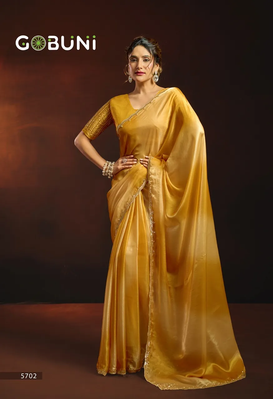 Gobuni Sudha Fendy Sartin Designer Saree Digital Print, Beads Sequin Work — Singles, Gobuni wholesale from Surat — Photo 4