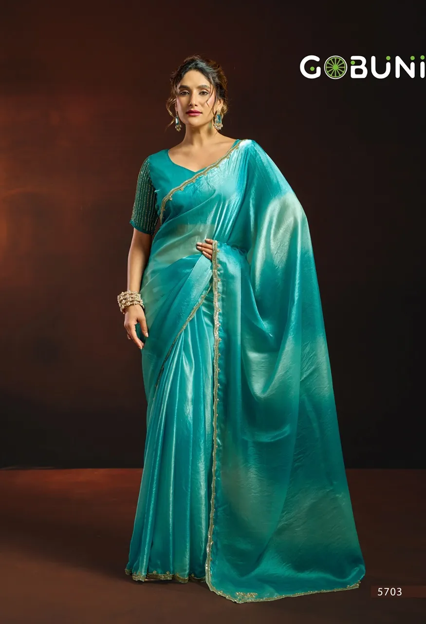 Gobuni Sudha Fendy Sartin Designer Saree Digital Print, Beads Sequin Work — Singles, Gobuni wholesale from Surat — Photo 7