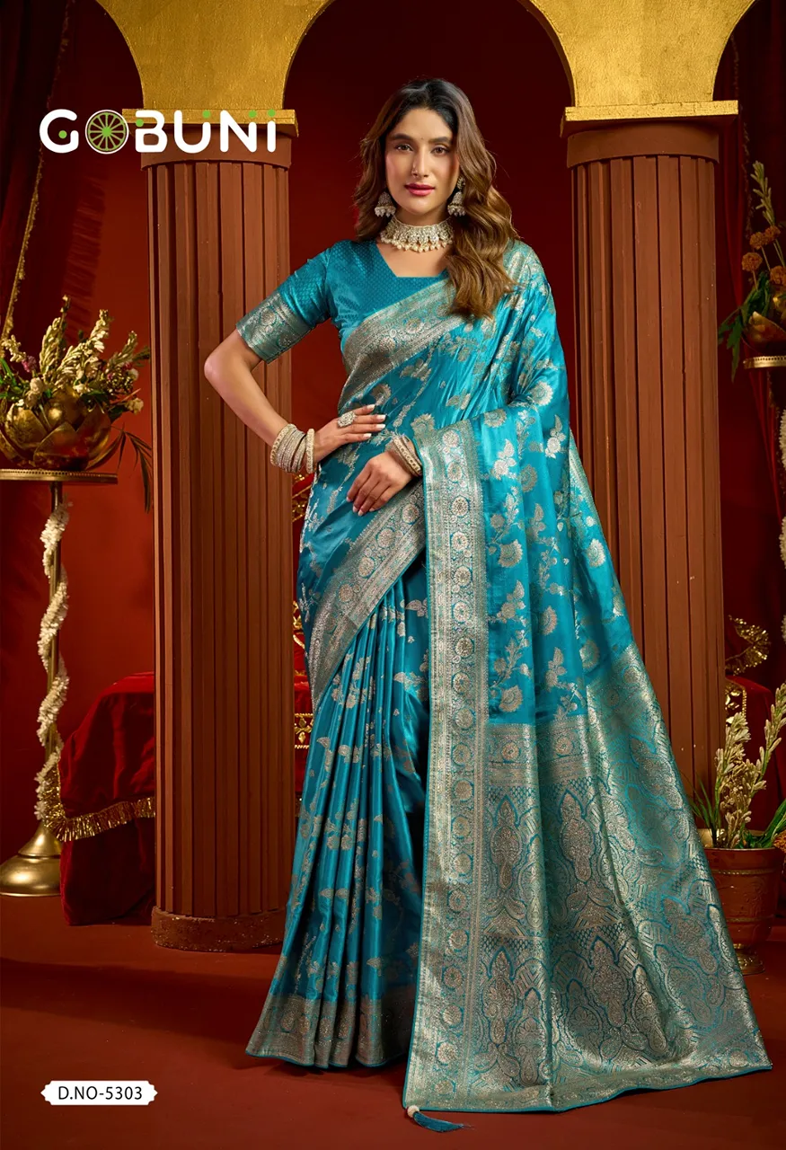 Gobuni Sumona Satin Silk Saree with Swarovski Work 6.30 Mtr Saree with Blouse — Organza Saree, Gobuni wholesale from Surat — Photo 4