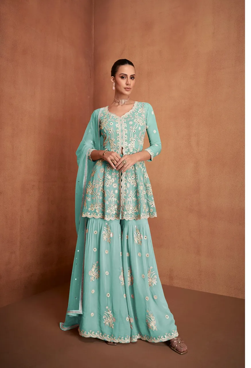 Gulkayra Designer Siyona Real Georgette Set Embroidery Sharara Suit — Wholesale Salwar Suits, Gulkayra Designer wholesale from Surat — Photo 4