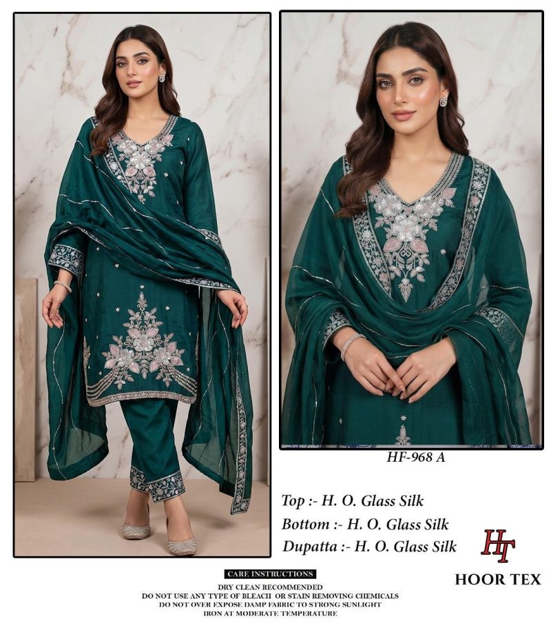Hoor Tex 968 A To D Ho Glass Silk Embroidered Beads Work Designer Salwar Kameez — Wholesale Salwar Suits, hoor Tex wholesale from Surat — view 3