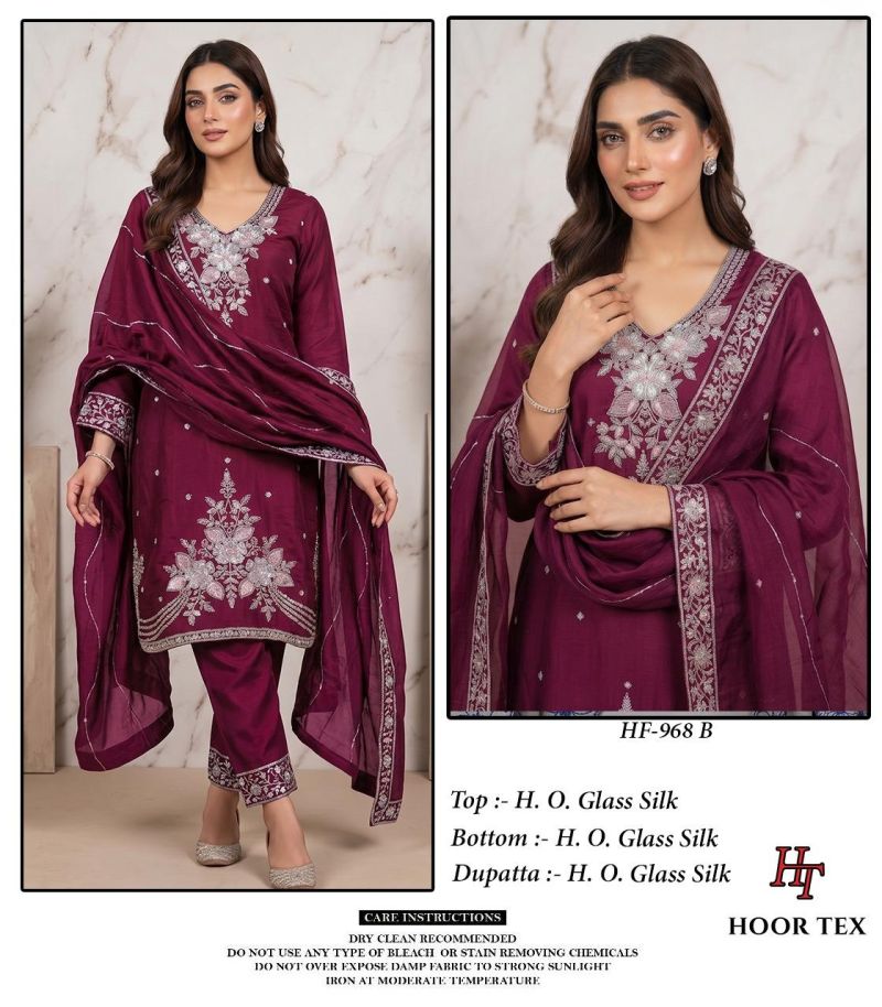 Hoor Tex 968 A To D Ho Glass Silk Embroidered Beads Work Designer Salwar Kameez — Wholesale Salwar Suits, hoor Tex wholesale from Surat — view 2