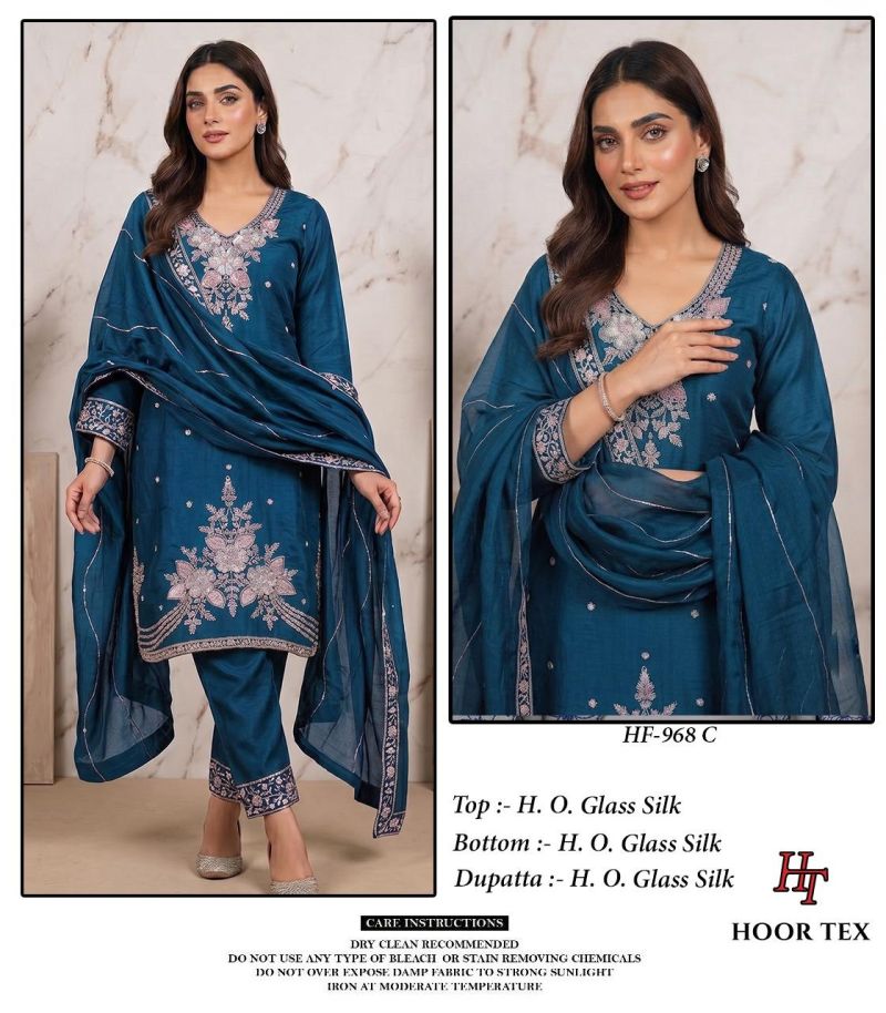 Hoor Tex 968 A To D Ho Glass Silk Embroidered Beads Work Designer Salwar Kameez
