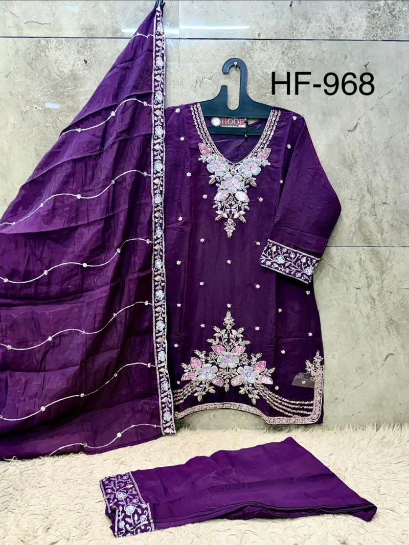 Hoor Tex 968 A To D Ho Glass Silk Embroidered Beads Work Designer Salwar Kameez — Wholesale Salwar Suits, hoor Tex wholesale from Surat — view 8