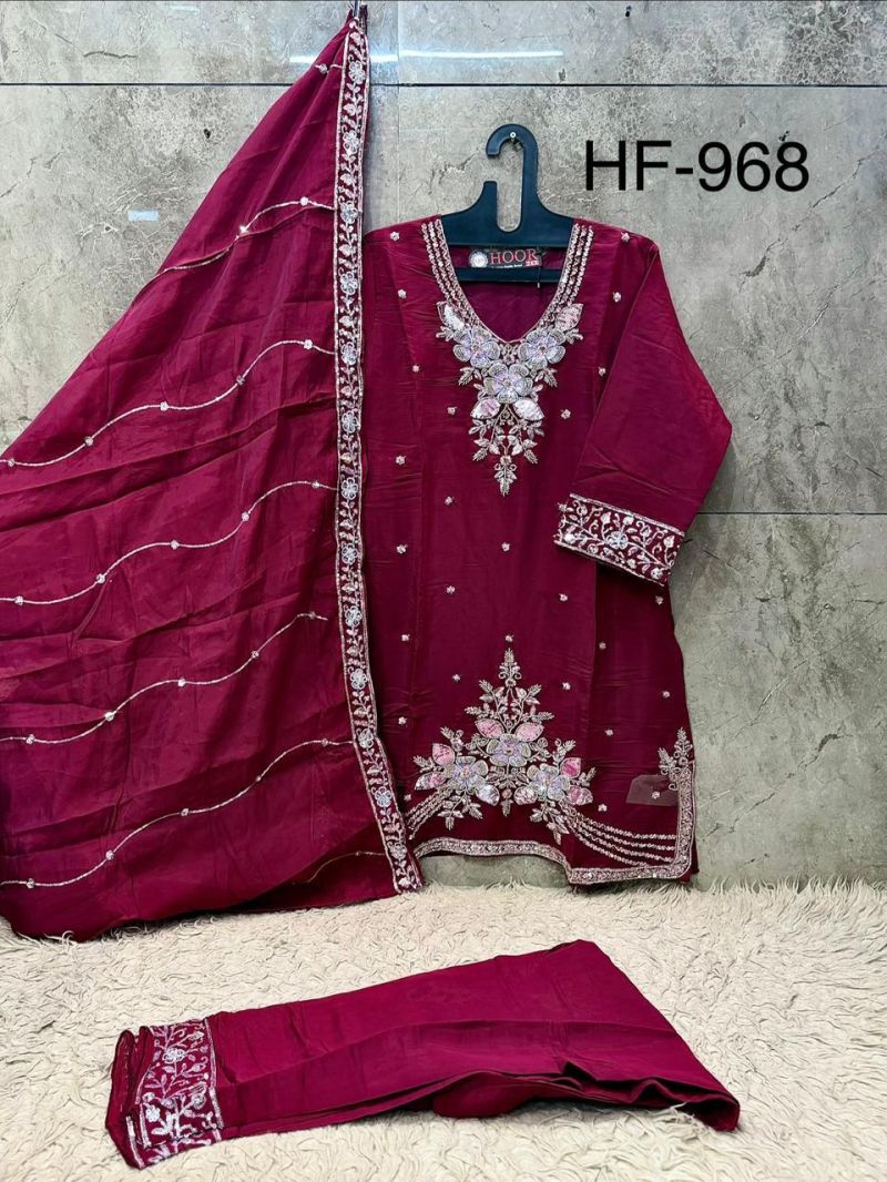 Hoor Tex 968 A To D Ho Glass Silk Embroidered Beads Work Designer Salwar Kameez — Wholesale Salwar Suits, hoor Tex wholesale from Surat — view 7