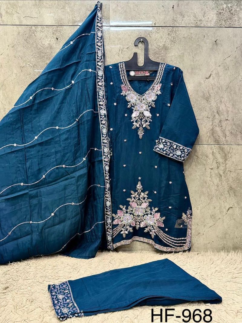 Hoor Tex 968 A To D Ho Glass Silk Embroidered Beads Work Designer Salwar Kameez — Wholesale Salwar Suits, hoor Tex wholesale from Surat — view 6