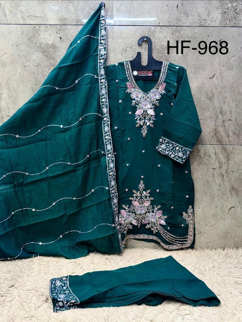 Hoor Tex 968 A To D Ho Glass Silk Embroidered Beads Work Designer Salwar Kameez — Wholesale Salwar Suits, hoor Tex wholesale from Surat — view 9