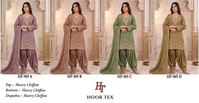 Hoor Tex 969 A To D Chiffon Embroidered Designer Salwar Kameez — Wholesale Salwar Suits, hoor Tex wholesale from Surat — view 9