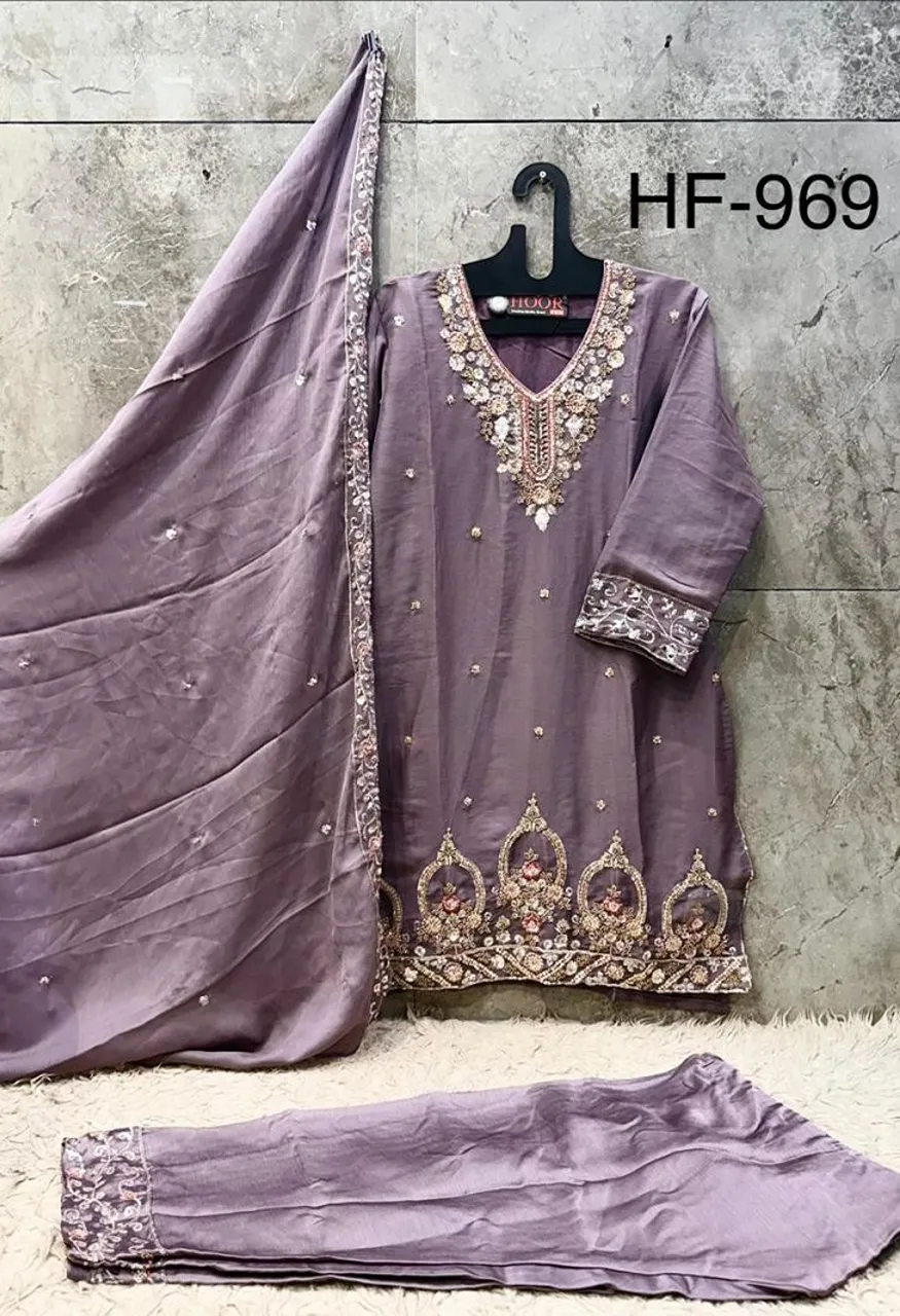 Hoor Tex 969 A To D Chiffon Embroidered Designer Salwar Kameez — Wholesale Salwar Suits, hoor Tex wholesale from Surat — view 3
