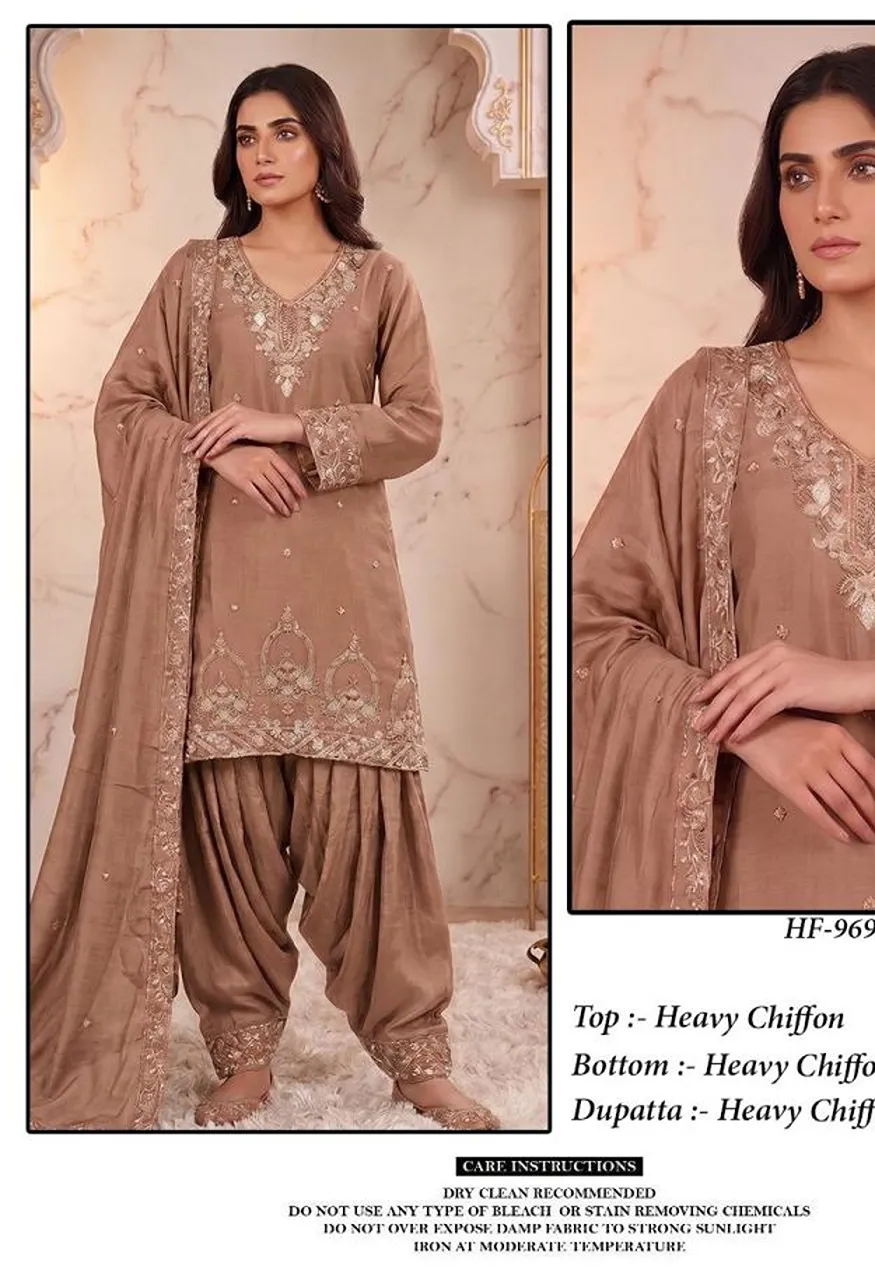 Hoor Tex 969 A To D Chiffon Embroidered Designer Salwar Kameez — Wholesale Salwar Suits, hoor Tex wholesale from Surat — view 2