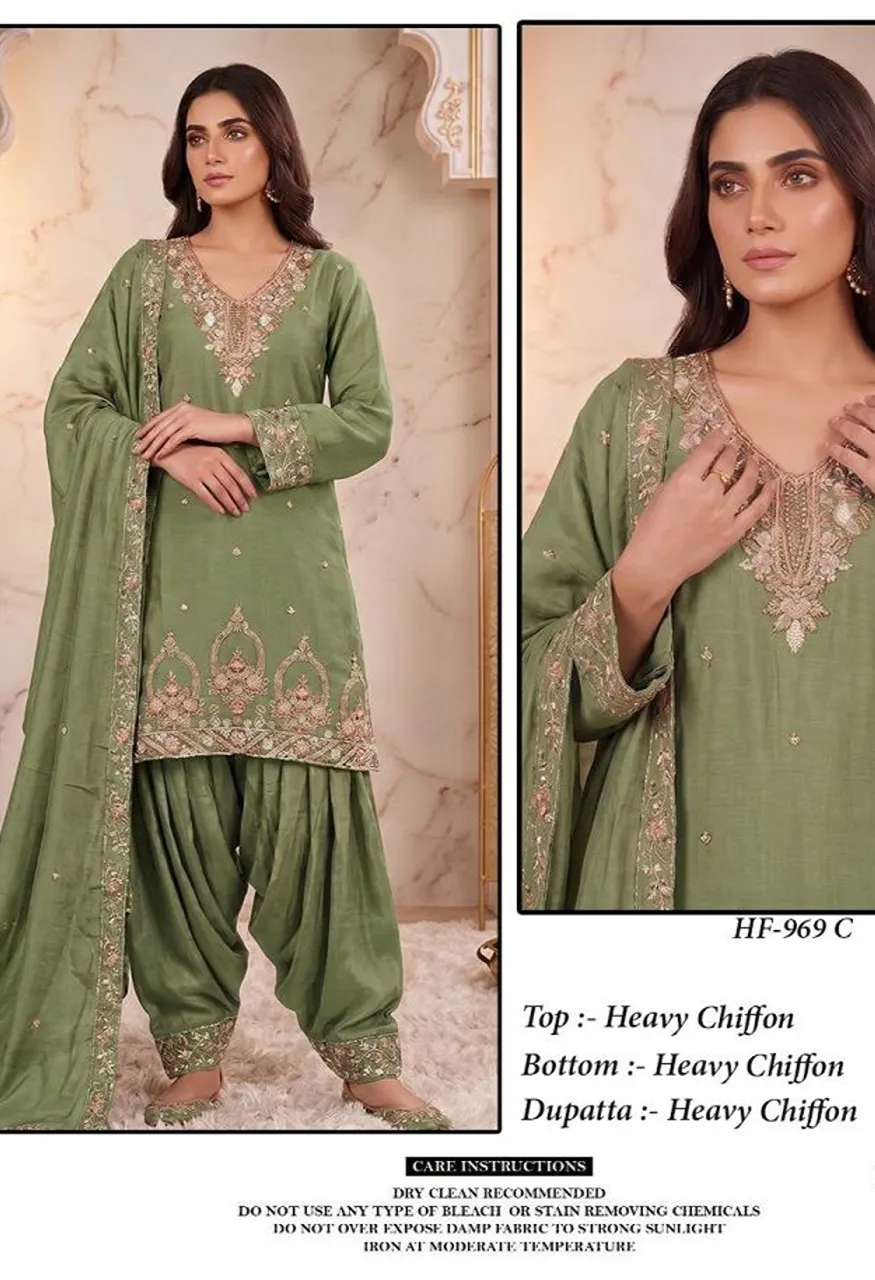 Hoor Tex 969 A To D Chiffon Embroidered Designer Salwar Kameez — Wholesale Salwar Suits, hoor Tex wholesale from Surat — view 8