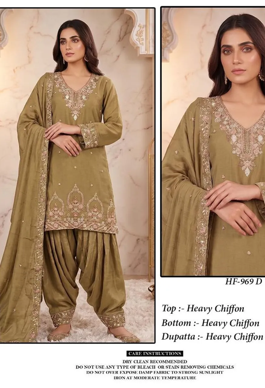 Hoor Tex 969 A To D Chiffon Embroidered Designer Salwar Kameez — Wholesale Salwar Suits, hoor Tex wholesale from Surat — view 7