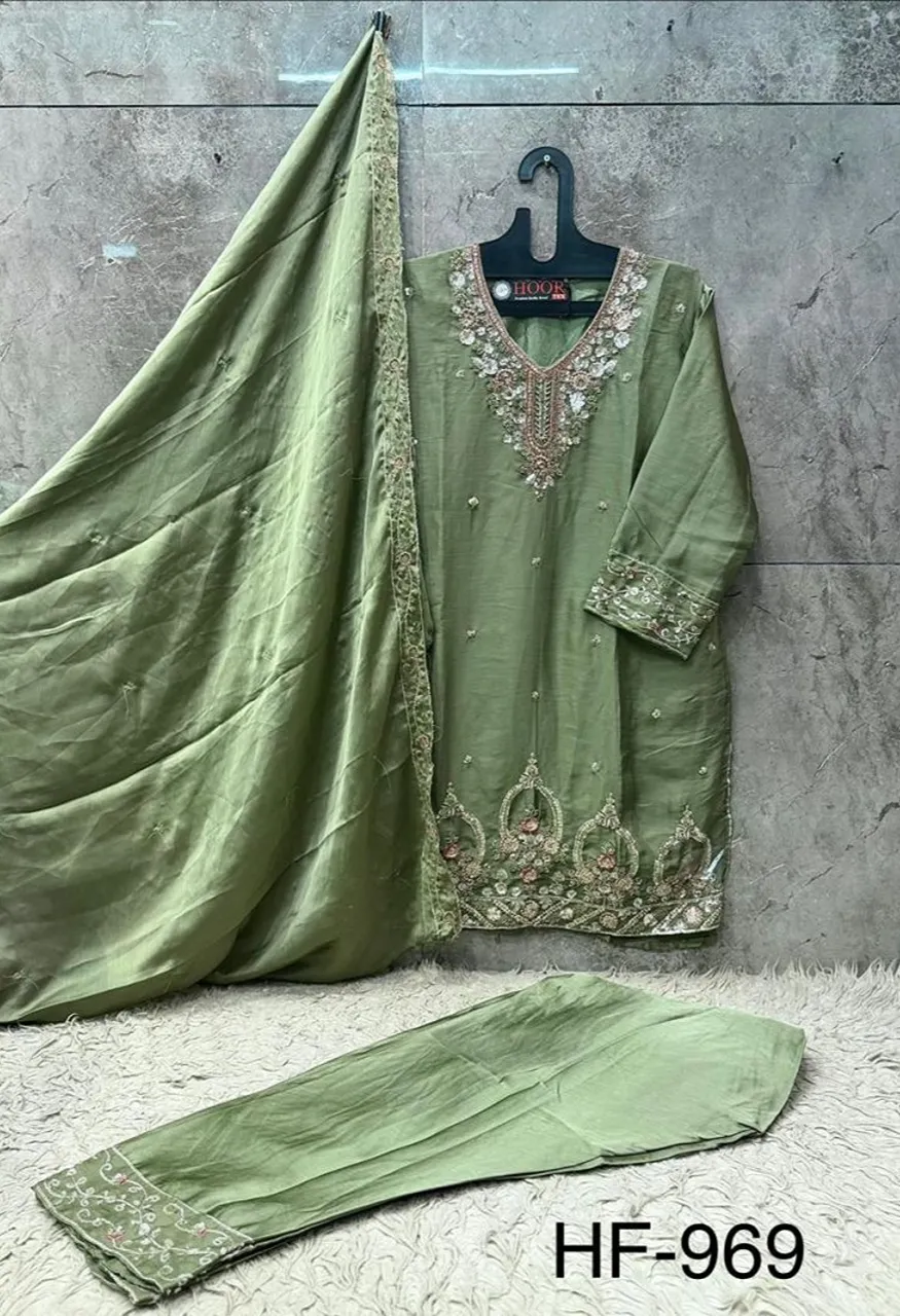 Hoor Tex 969 A To D Chiffon Embroidered Designer Salwar Kameez — Wholesale Salwar Suits, hoor Tex wholesale from Surat — view 6