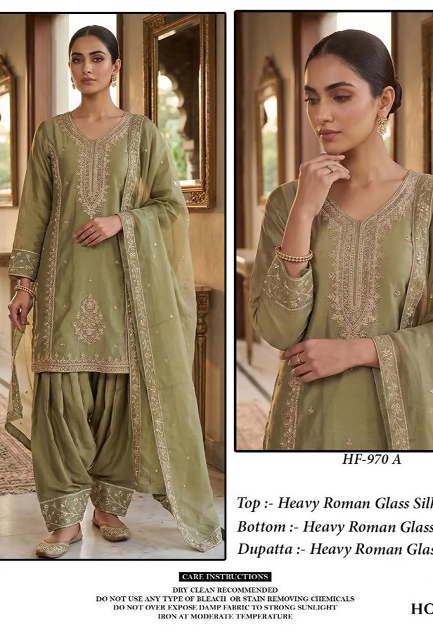 Hoor Tex 970 A To D Roman Glass Silk Embroidered Designer Salwar Kameez — Wholesale Salwar Suits, hoor Tex wholesale from Surat — Photo 3