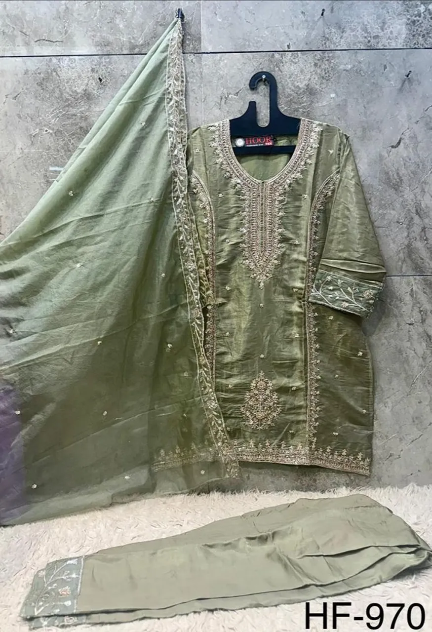 Hoor Tex 970 A To D Roman Glass Silk Embroidered Designer Salwar Kameez — Wholesale Salwar Suits, hoor Tex wholesale from Surat — Photo 7