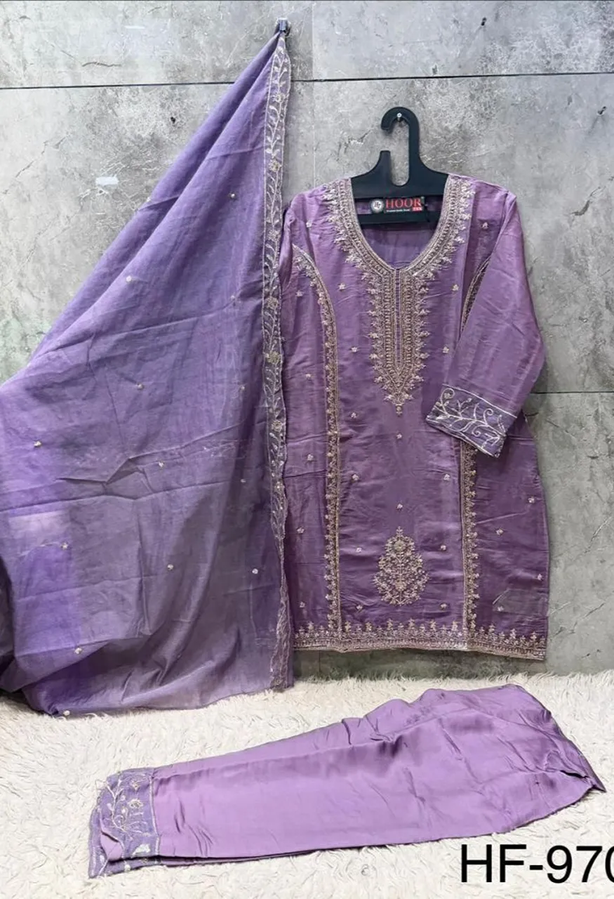 Hoor Tex 970 A To D Roman Glass Silk Embroidered Designer Salwar Kameez — Wholesale Salwar Suits, hoor Tex wholesale from Surat — Photo 8