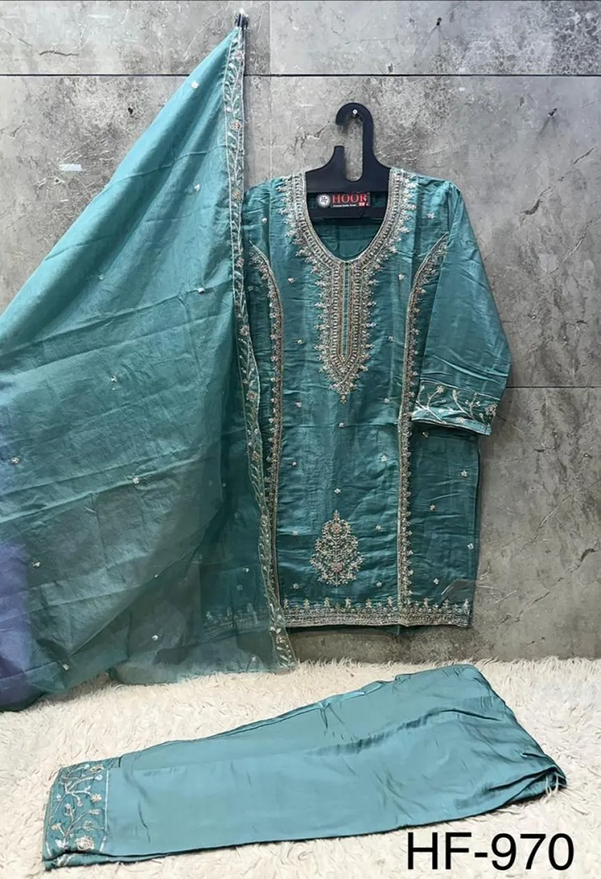 Hoor Tex 970 A To D Roman Glass Silk Embroidered Designer Salwar Kameez — Wholesale Salwar Suits, hoor Tex wholesale from Surat — Photo 6