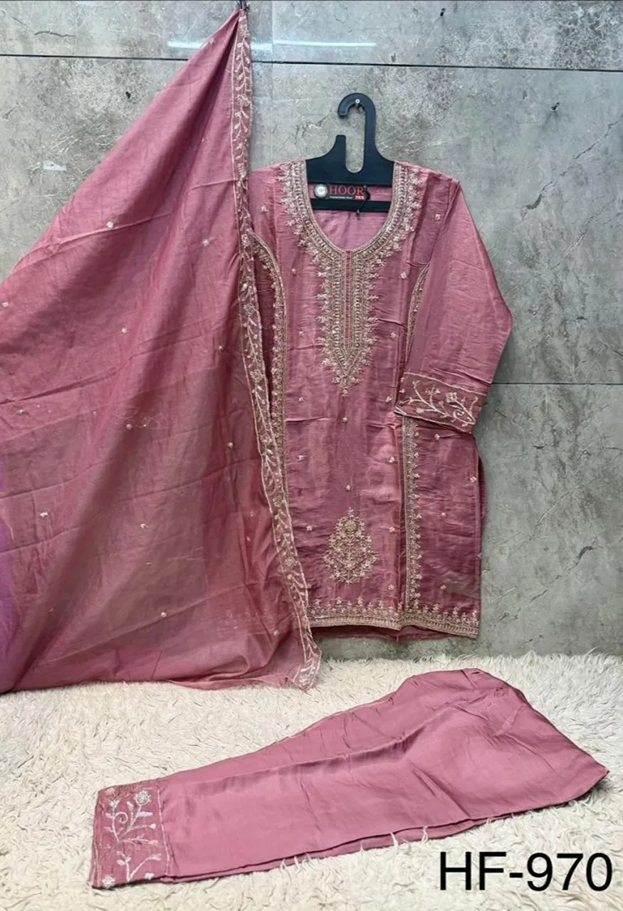 Hoor Tex 970 A To D Roman Glass Silk Embroidered Designer Salwar Kameez — Wholesale Salwar Suits, hoor Tex wholesale from Surat — Photo 5