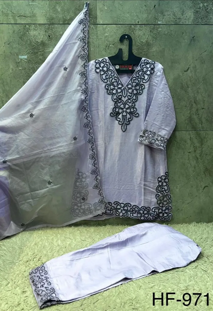 Hoor Tex 971 A To D Roman Glass Silk Embroidered Designer Salwar Kameez — Wholesale Salwar Suits, hoor Tex wholesale from Surat — Photo 3