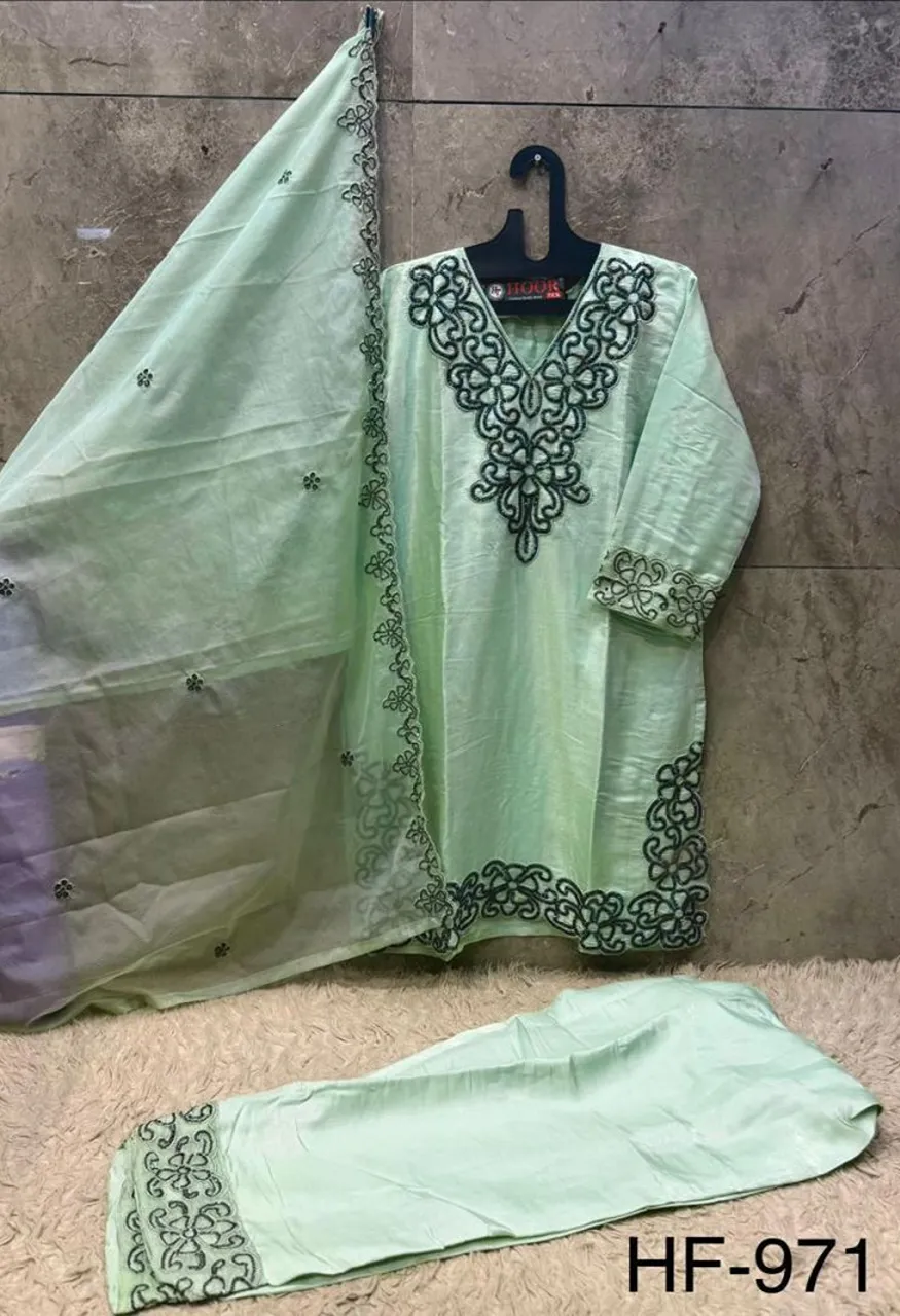 Hoor Tex 971 A To D Roman Glass Silk Embroidered Designer Salwar Kameez — Wholesale Salwar Suits, hoor Tex wholesale from Surat — Photo 6