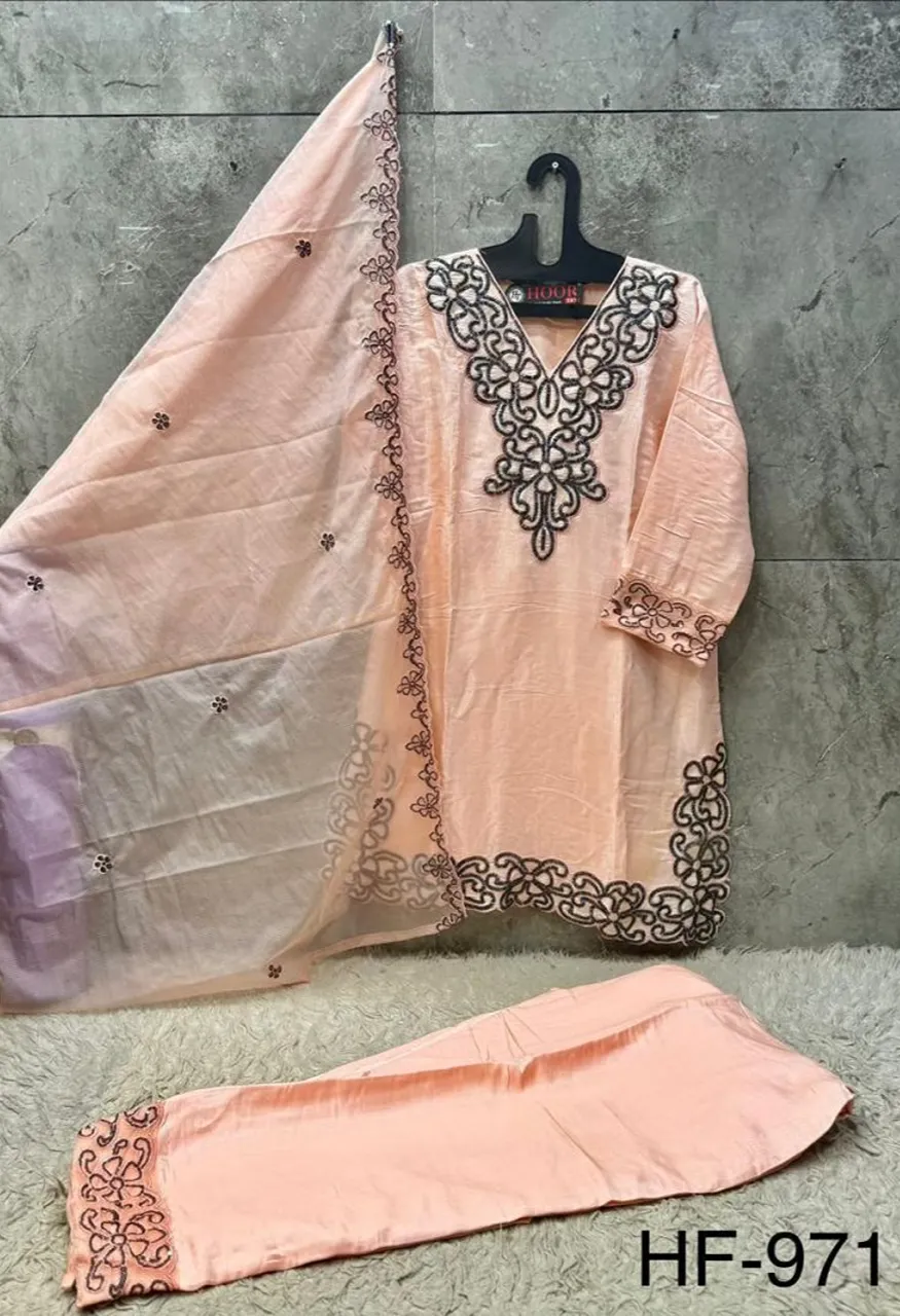 Hoor Tex 971 A To D Roman Glass Silk Embroidered Designer Salwar Kameez — Wholesale Salwar Suits, hoor Tex wholesale from Surat — Photo 4