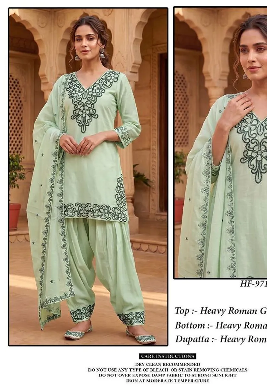Hoor Tex 971 A To D Roman Glass Silk Embroidered Designer Salwar Kameez — Wholesale Salwar Suits, hoor Tex wholesale from Surat — Photo 2