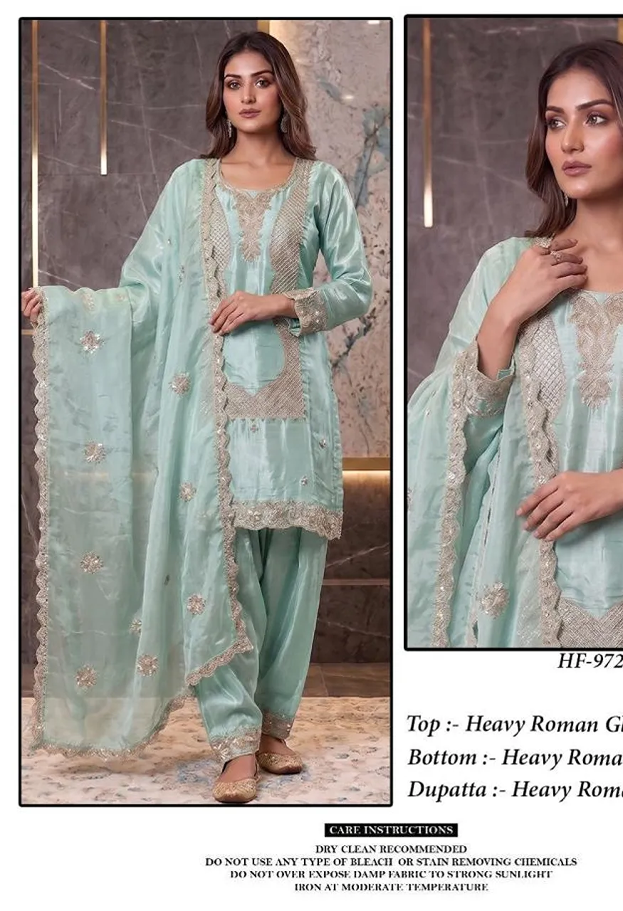 Hoor Tex 972 A To D Roman Glass Silk Embroidered Designer Salwar Kameez — Wholesale Salwar Suits, hoor Tex wholesale from Surat — Photo 4
