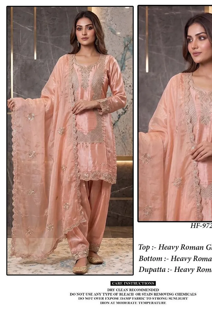 Hoor Tex 972 A To D Roman Glass Silk Embroidered Designer Salwar Kameez — Wholesale Salwar Suits, hoor Tex wholesale from Surat — Photo 3