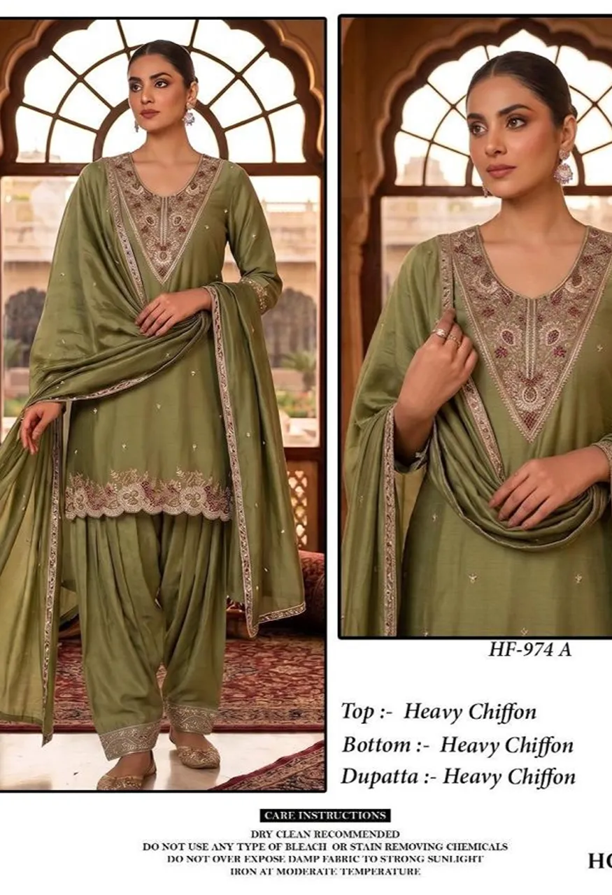 Hoor Tex 974 A To D Chiffon Embroidered Designer Salwar Kameez Catalog — Wholesale Salwar Suits, hoor Tex wholesale from Surat — view 3